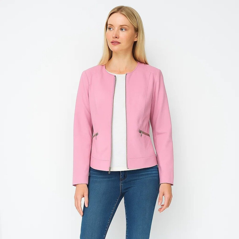 NWT White House Black Market Collarless Moto Jacket Cashmere Rose 10 #WHBM61